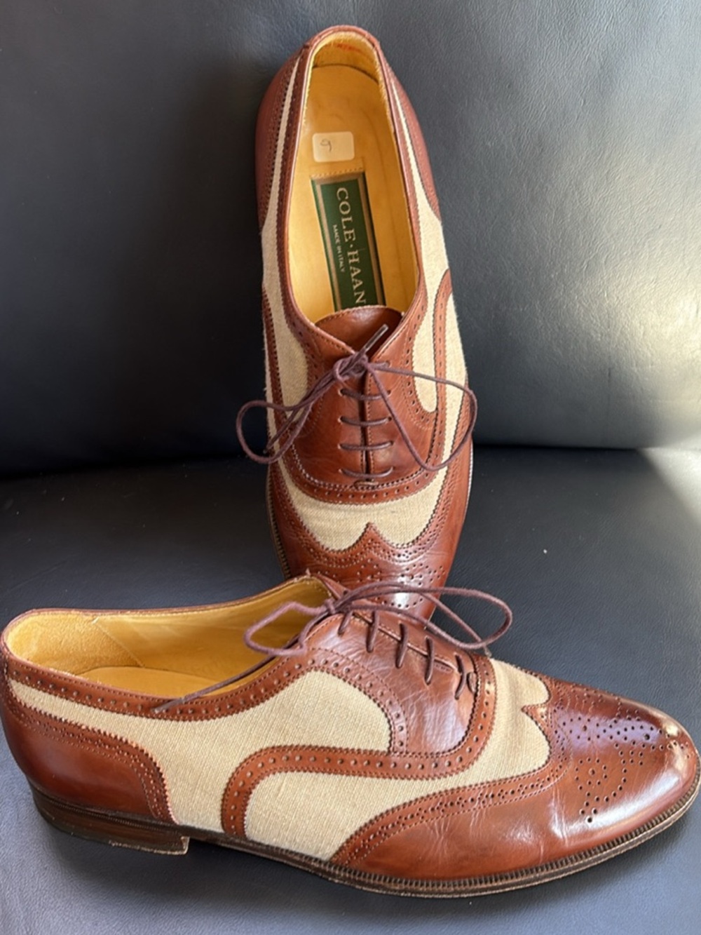 Cole Haan Two-Tone Brown and Cream Wingtip Oxfords